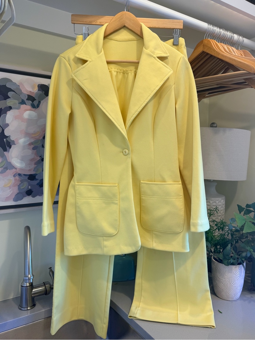 Yellow Retro Leisure Suit 2 Piece Pantsuit Blazer Matching Set M/L